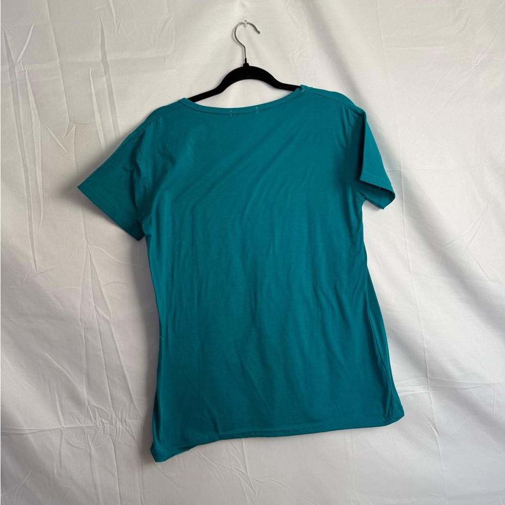 Teal Butterfly Graphic Rhinestone Tee Womens Short Sleeve Tee - Picture 4 of 5